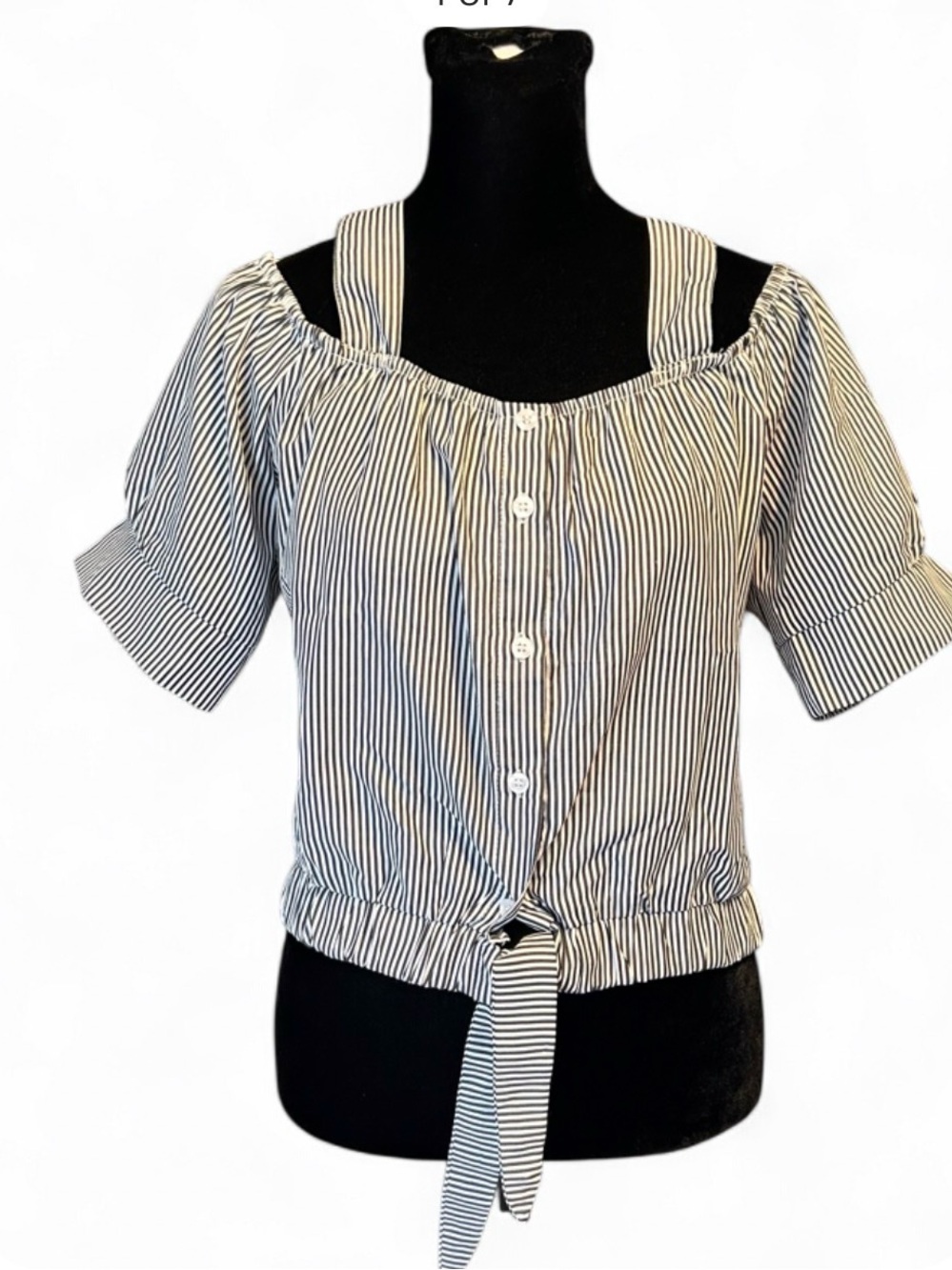Roommates Black & White Striped Off-Shoulder Tie-Front Topy M